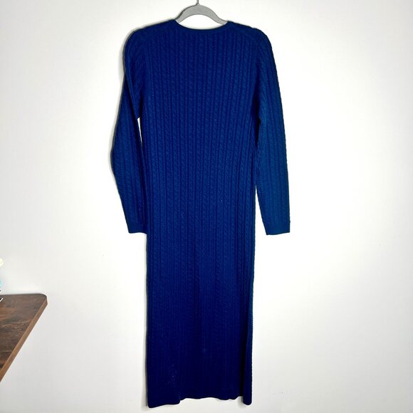 J. Crew Navy Cable-Knit Sweater-Dress 100% Merino Wool Midi Length Sz S NWT - Picture 7 of 7